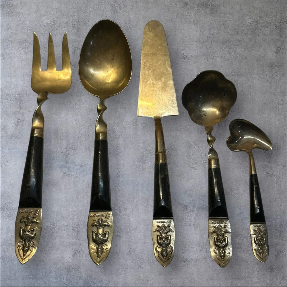 Vintage Siam Thailand Brass‎ Thai Dancer Serving Set 5pc MCM